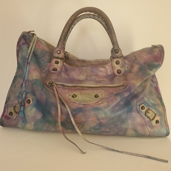 Balenciaga Graffiti giant City Bag Purse pink blue purple green grey gray silver